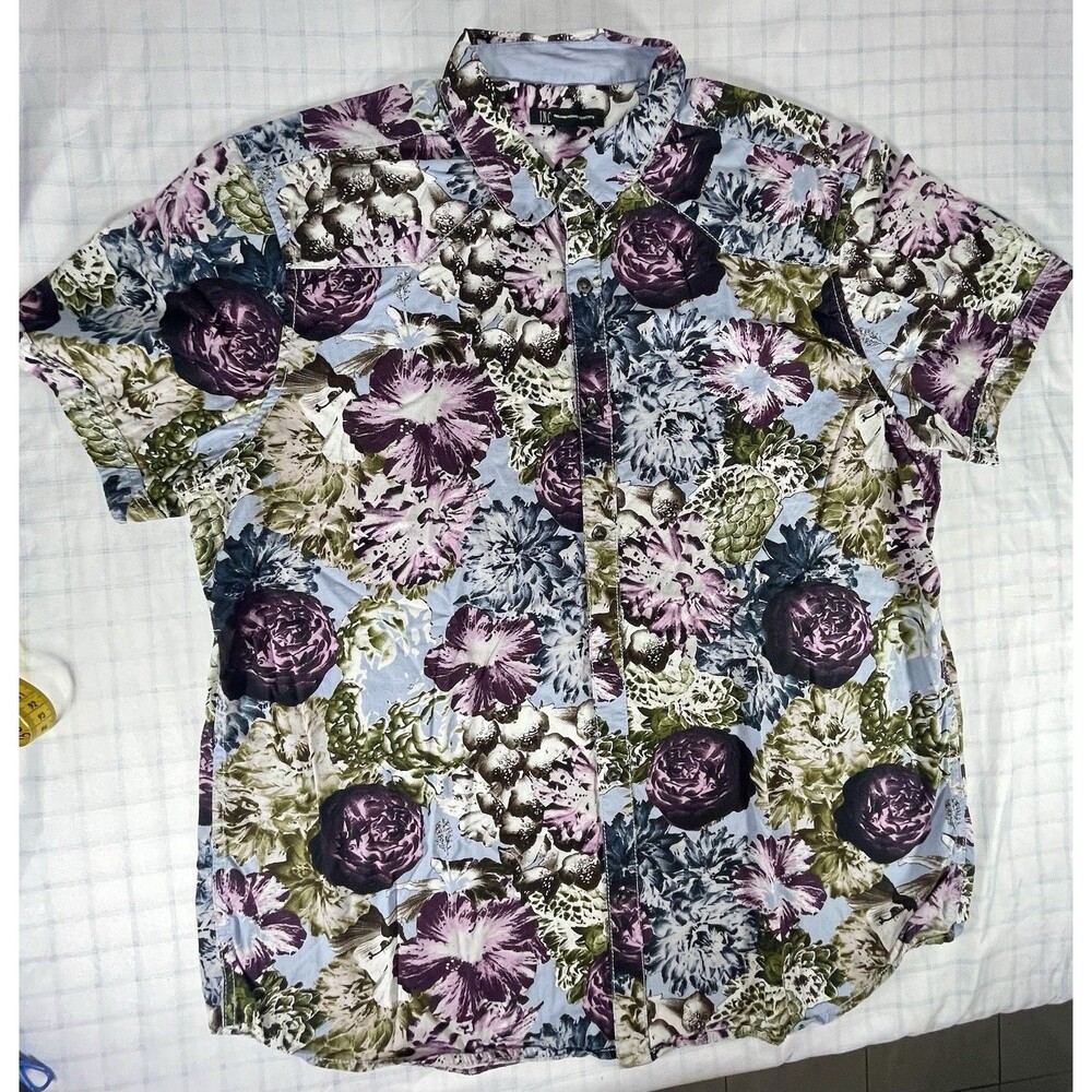 INC International Concepts Men's XL Floral Short Sleeve Button Up Shirt Cotton